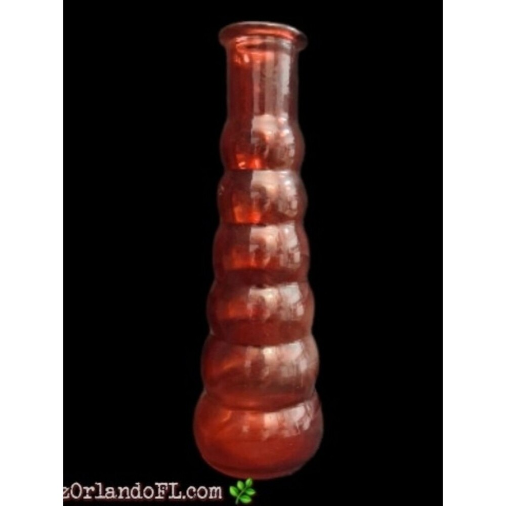 VINTAGE: Ruby Red Ripple Boho Beehive Glass Vase 8.5” Art Deco Home Decor *HTF* - Picture 1 of 8